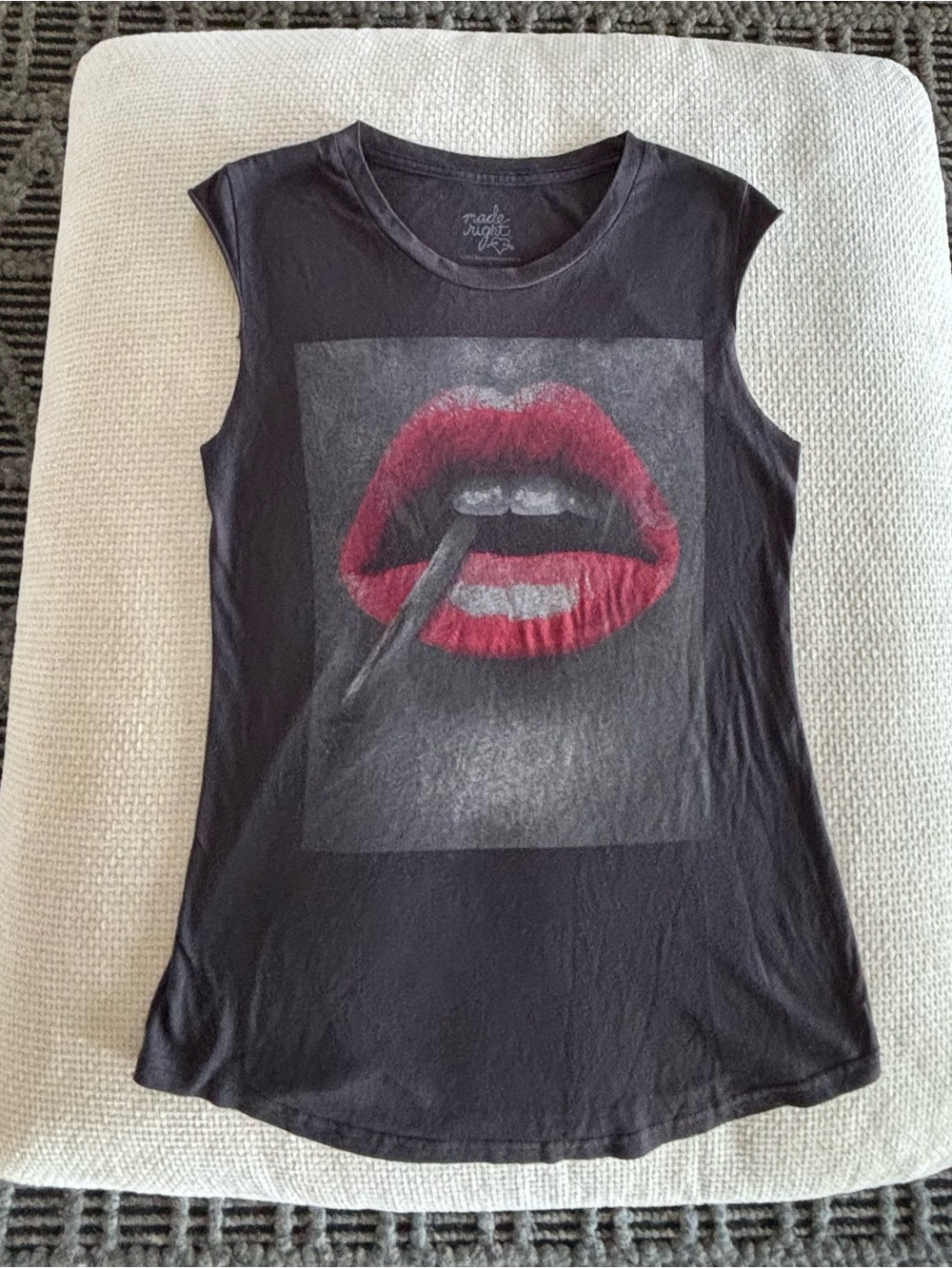 Women’s Black Sleeveless Tank with Red Lip Graphic